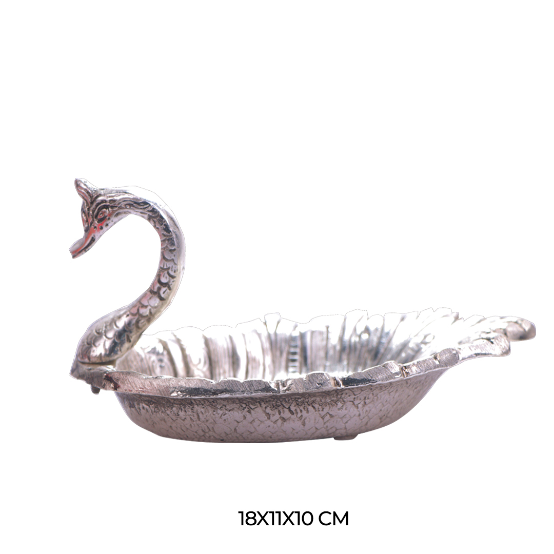 Devnidhii Glass Tray Silver Plated Duck Beautifully Crafted