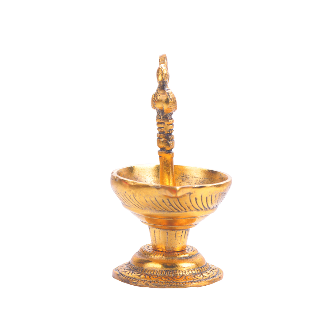 Devnidhii Diya Peacock Handle in Gold Polish