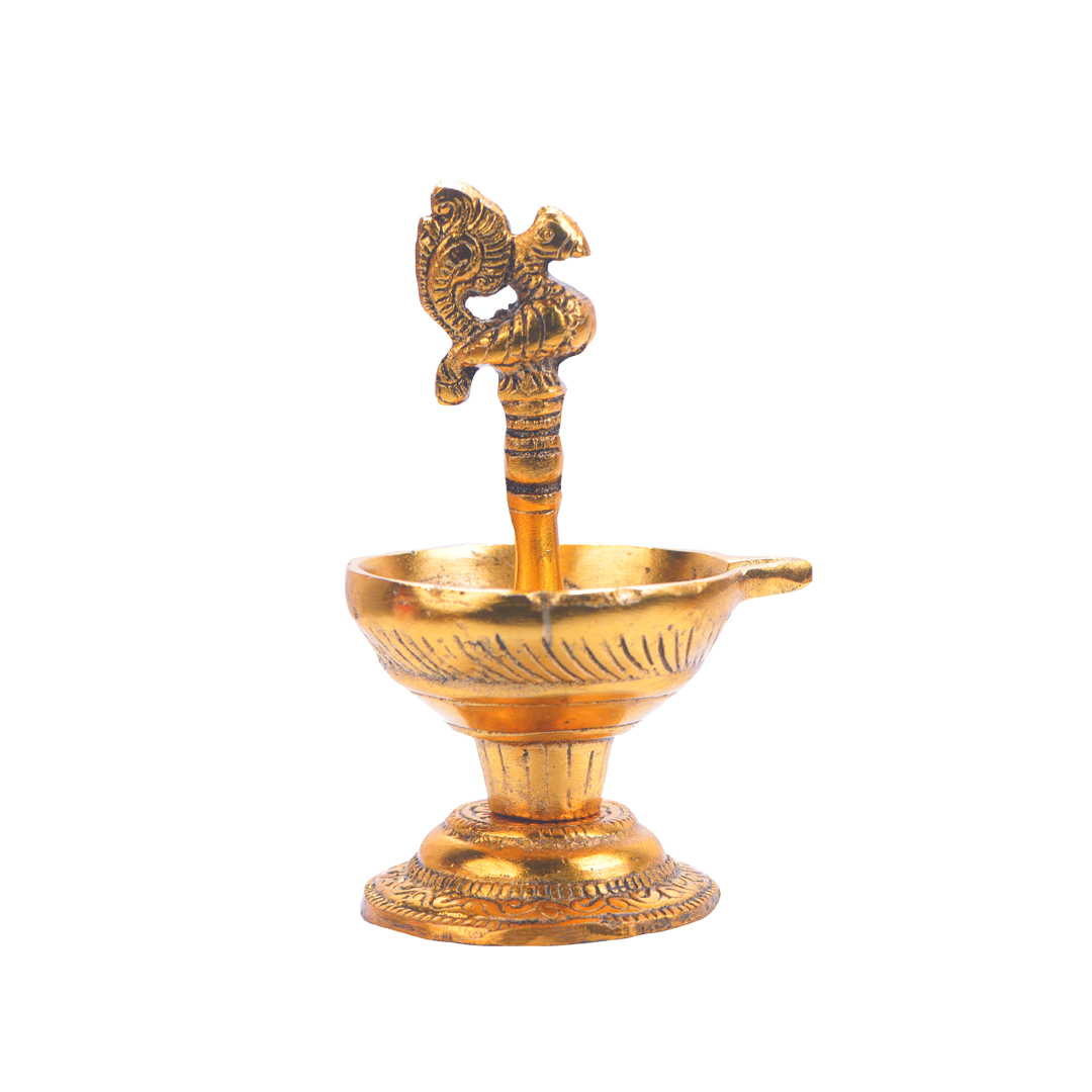 Devnidhii Diya Peacock Handle in Gold Polish