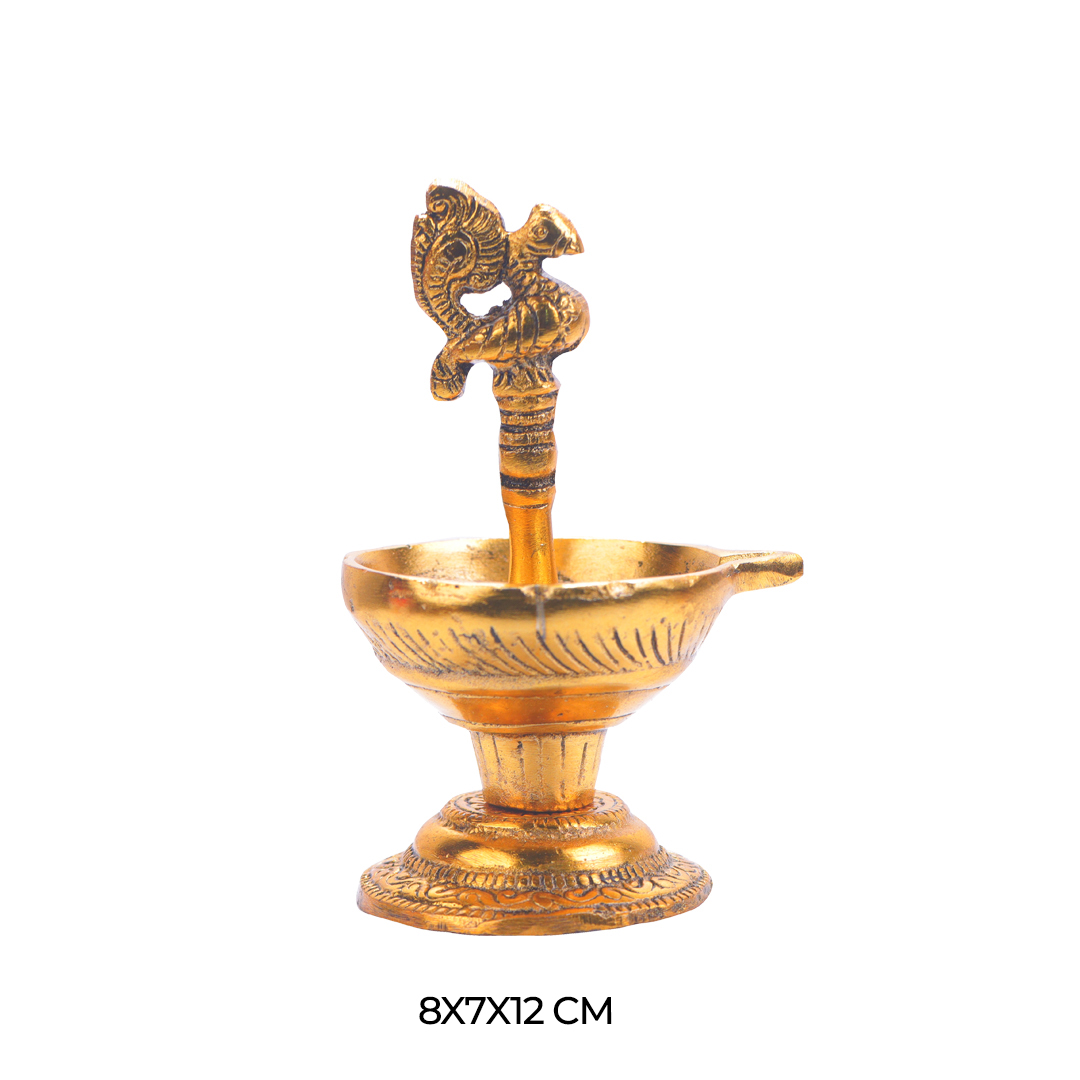 Devnidhii Diya Peacock Handle in Gold Polish