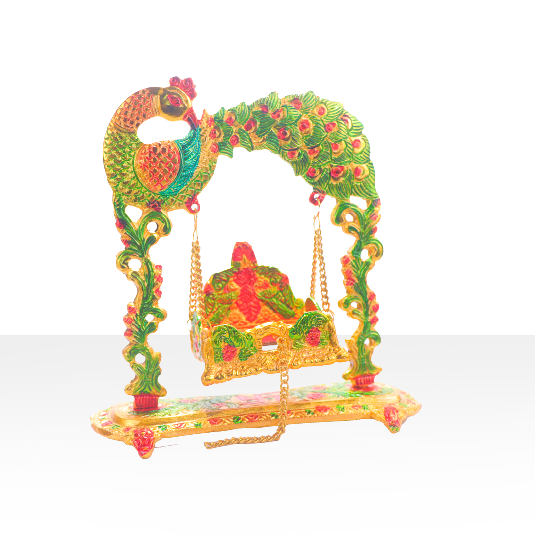Devnidhii Palna (Jhula) with Meenakari Peacock in Gold Polish