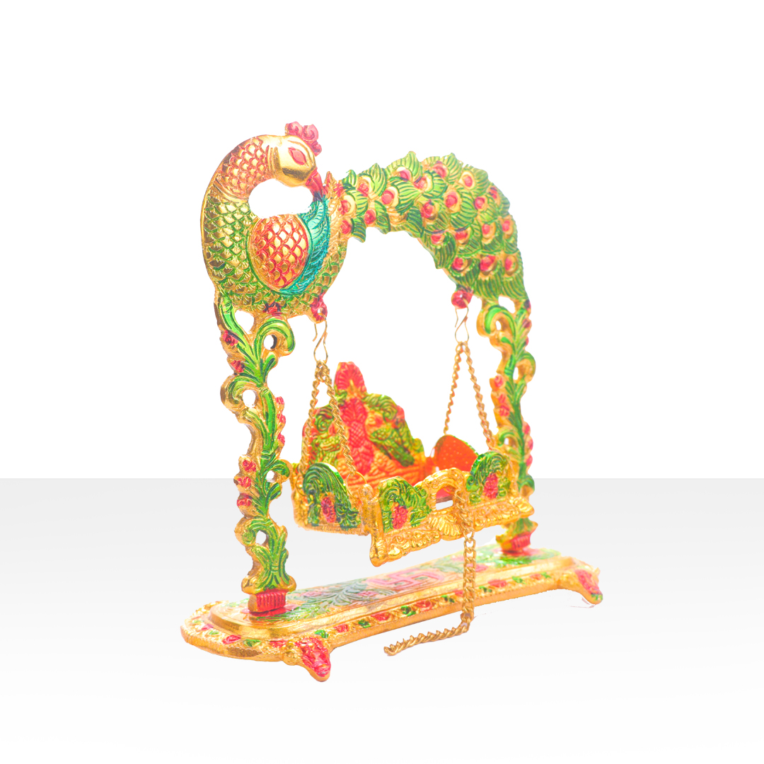 Devnidhii Palna (Jhula) with Meenakari Peacock in Gold Polish