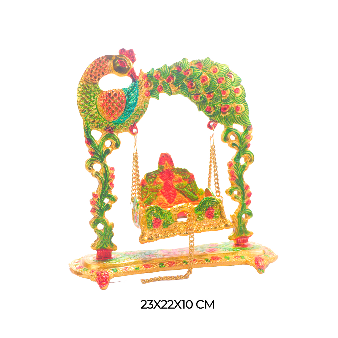 Devnidhii Palna (Jhula) with Meenakari Peacock in Gold Polish