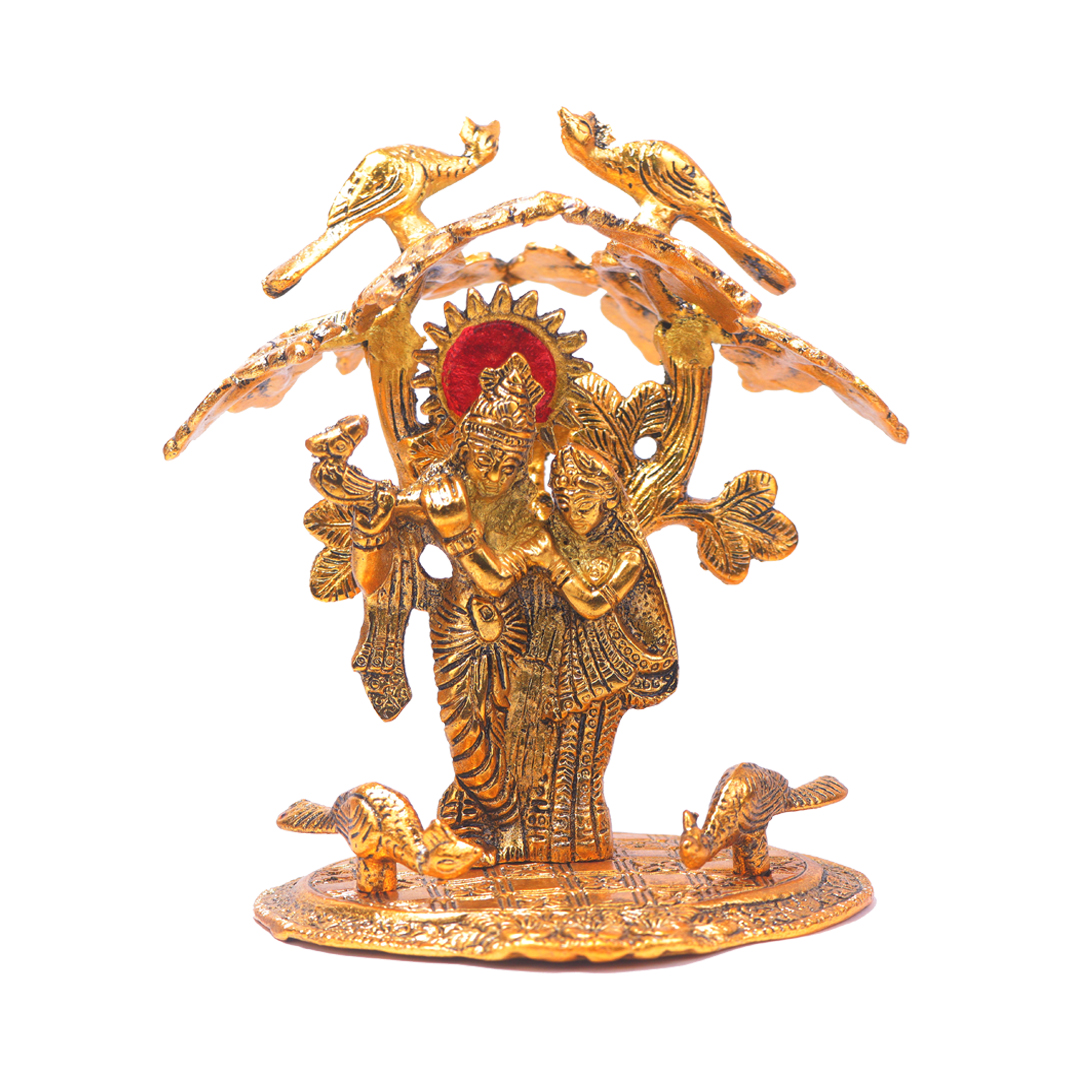 Devnidhii Radha Krishna Idol under Tree in Gold Polish