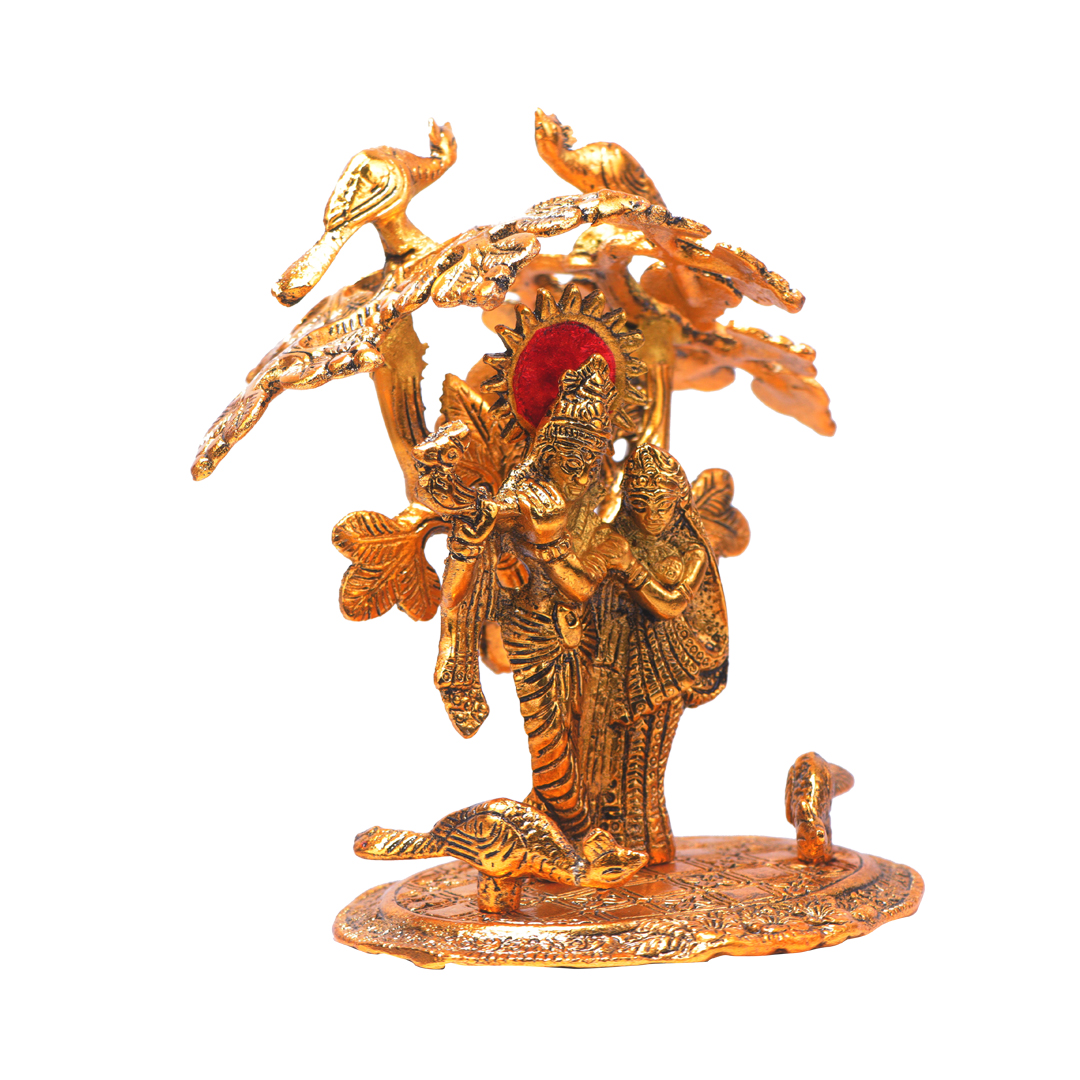 Devnidhii Radha Krishna Idol under Tree in Gold Polish