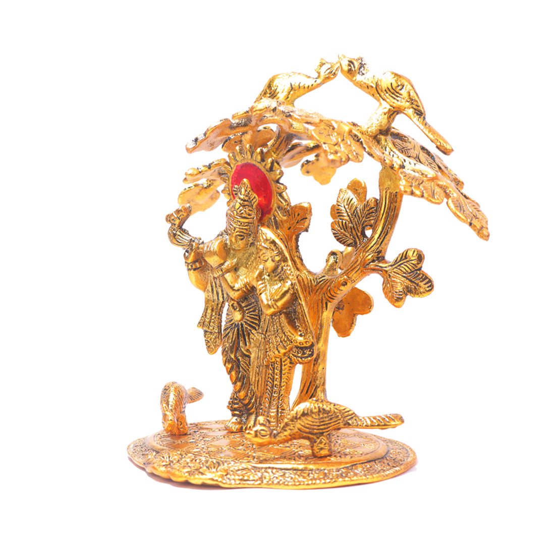 Devnidhii Radha Krishna Idol under Tree in Gold Polish