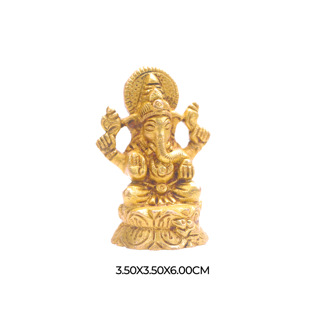 Devnidhii Ganesh Ji Brass Idol On Round Platform With Mukut