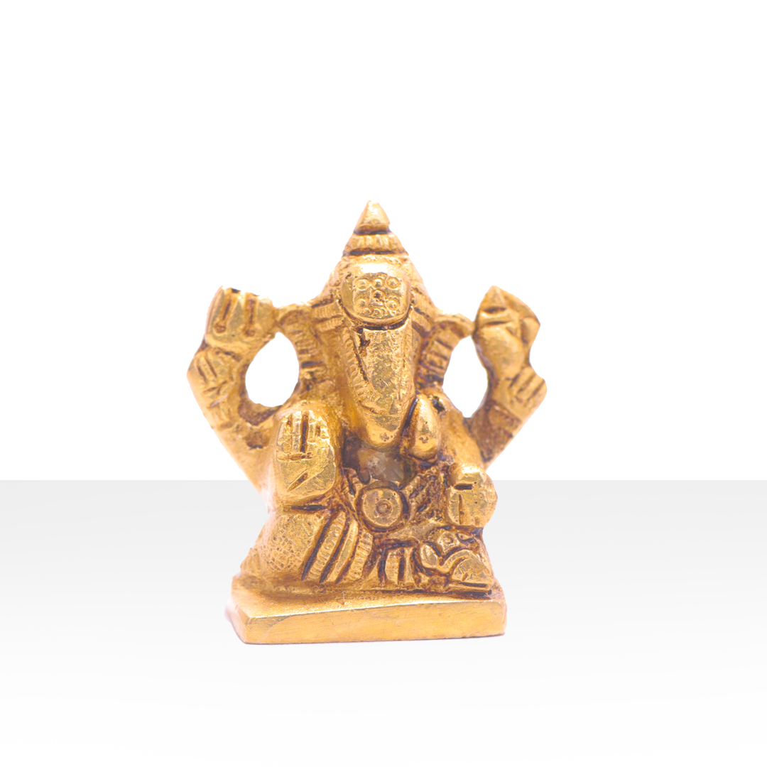 Devnidhii Ganesh Ji Brass Idol On Chowki Small Size