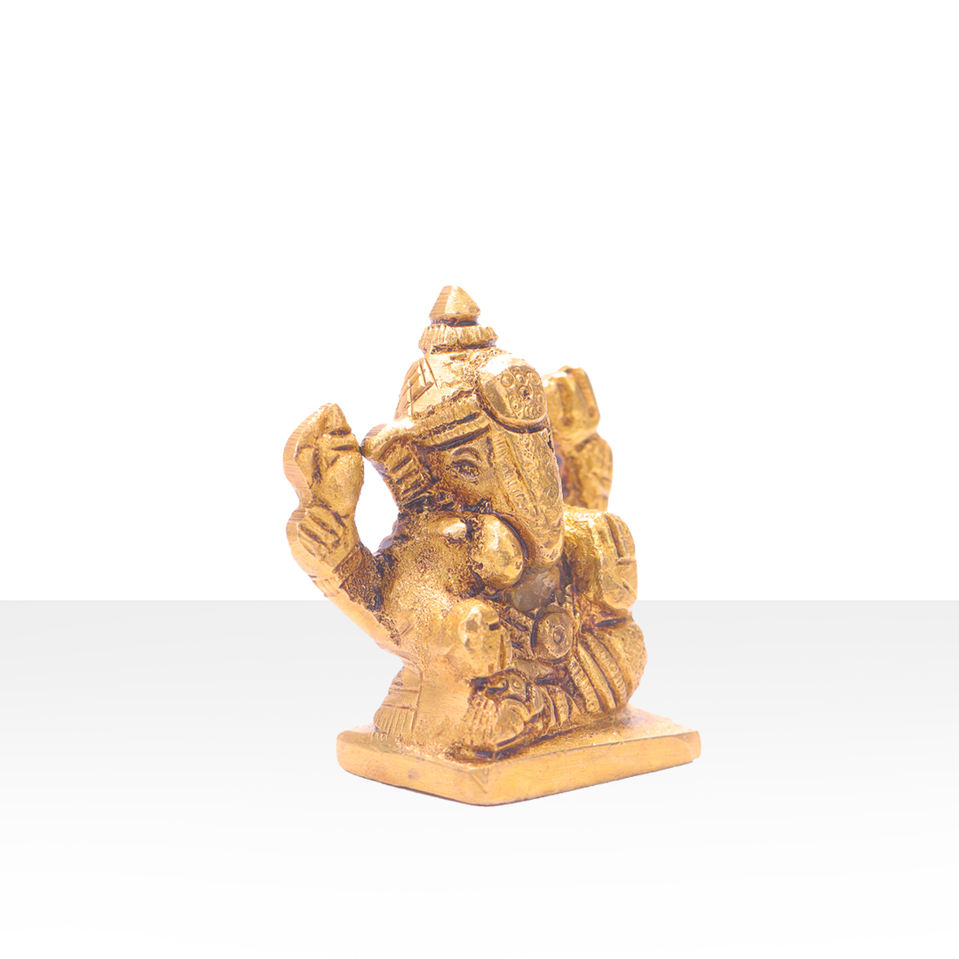 Devnidhii Ganesh Ji Brass Idol On Chowki Small Size