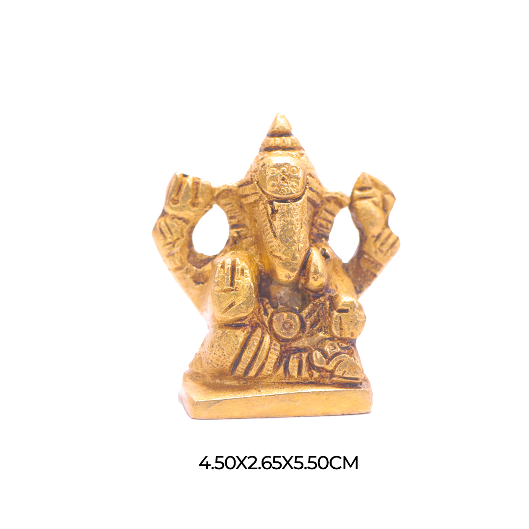 Devnidhii Ganesh Ji Brass Idol On Chowki Small Size