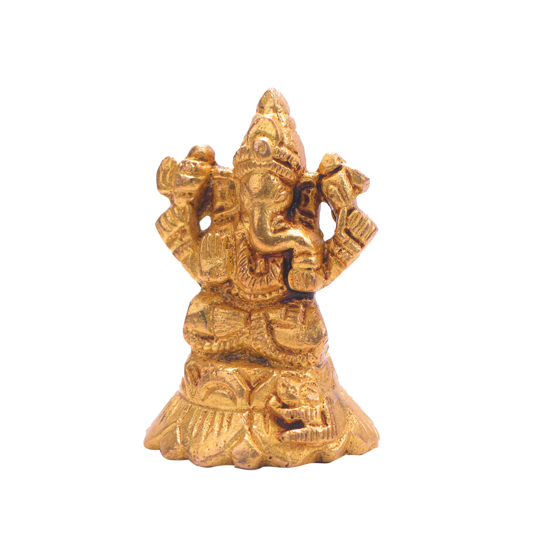 Devnidhii Ganesh Ji Brass Idol On Lotus Small Size