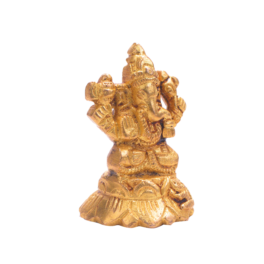 Devnidhii Ganesh Ji Brass Idol On Lotus Small Size