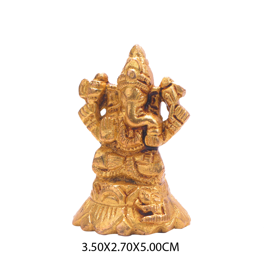 Devnidhii Ganesh Ji Brass Idol On Lotus Small Size