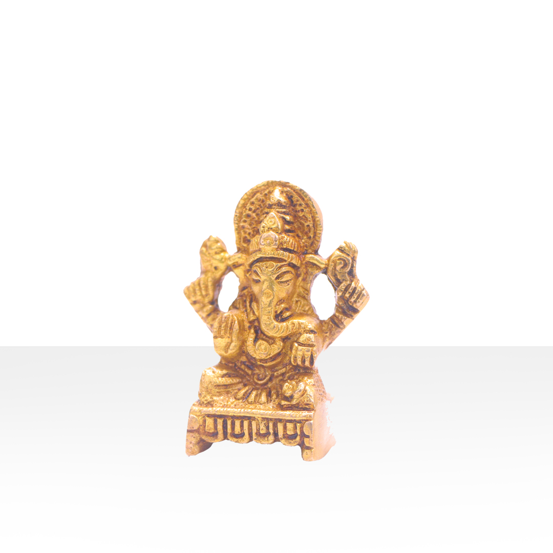 Devnidhii Ganesh Ji Brass Idol On Square Chowki Small Size