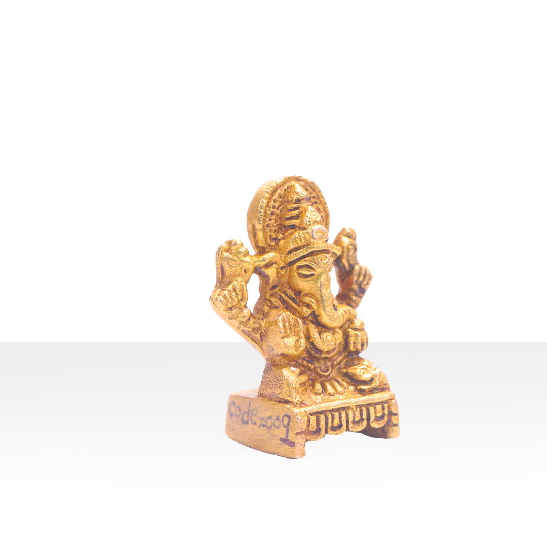 Devnidhii Ganesh Ji Brass Idol On Square Chowki Small Size