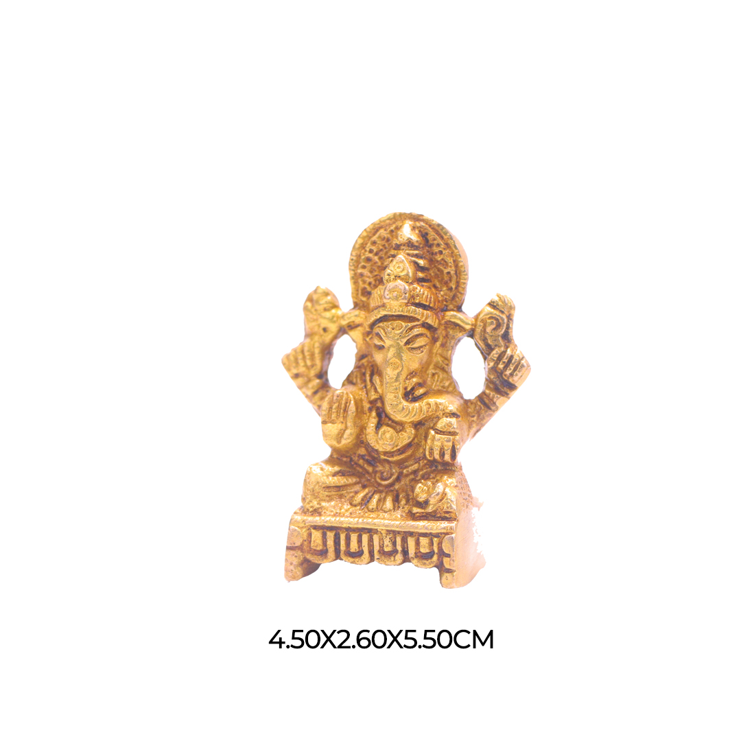 Devnidhii Ganesh Ji Brass Idol On Square Chowki Small Size