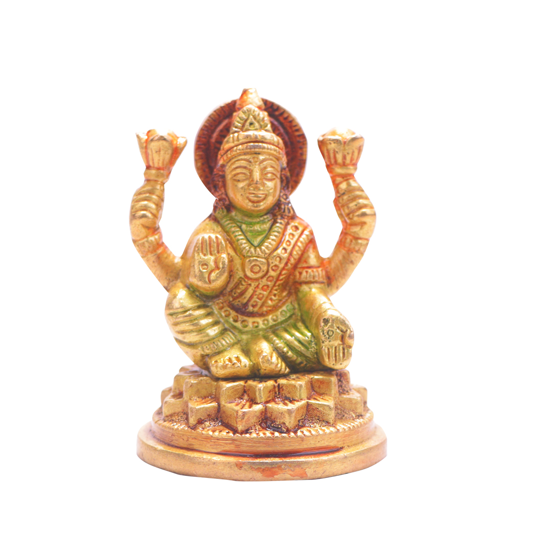 Devnidhii Laxmi Ji Brass Idol Multicoloured On Lotus