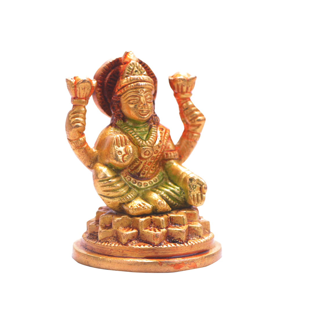 Devnidhii Laxmi Ji Brass Idol Multicoloured On Lotus