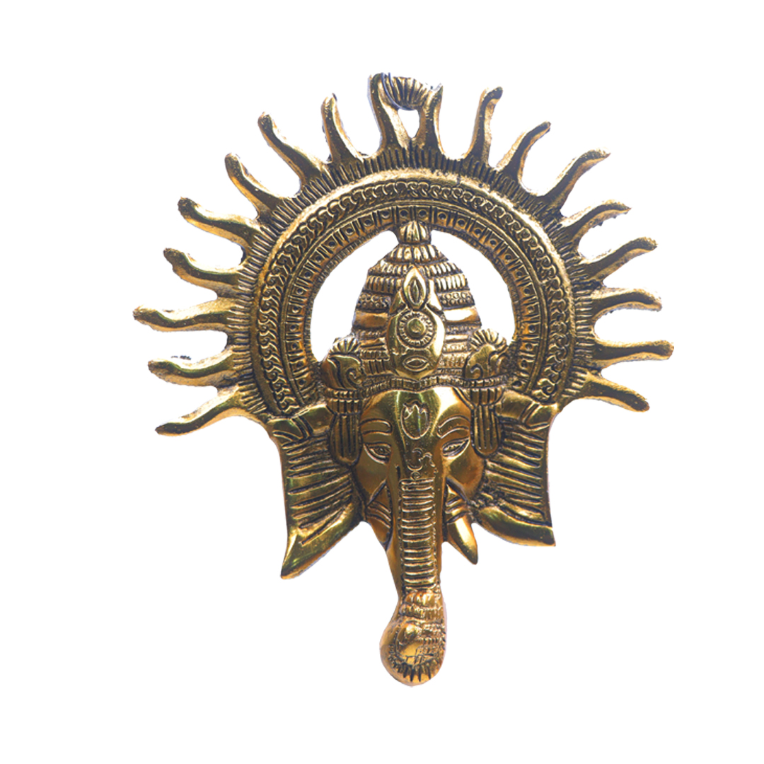 Devnidhii Ganesh Ji with Surya Mukut Wall Hanging in Gold Polish