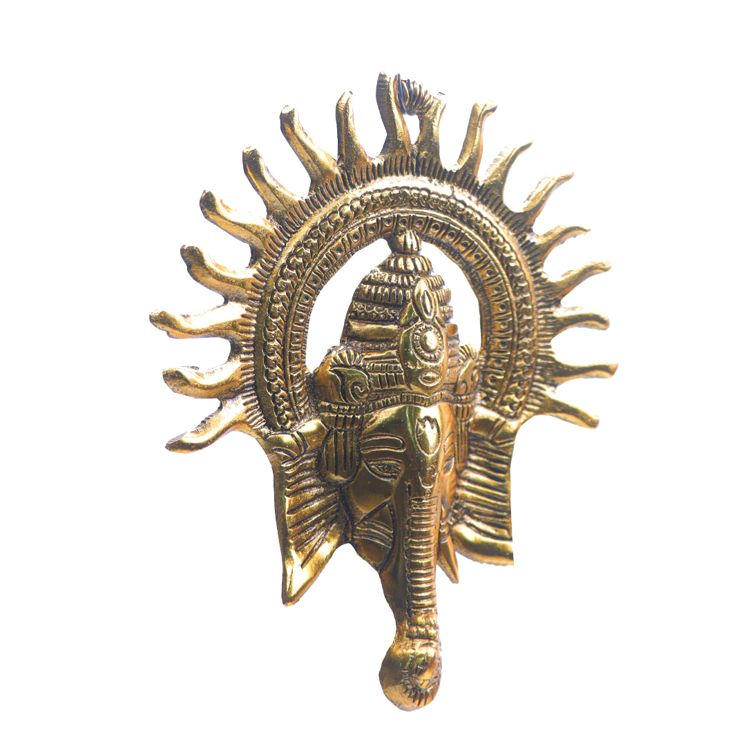 Devnidhii Ganesh Ji with Surya Mukut Wall Hanging in Gold Polish