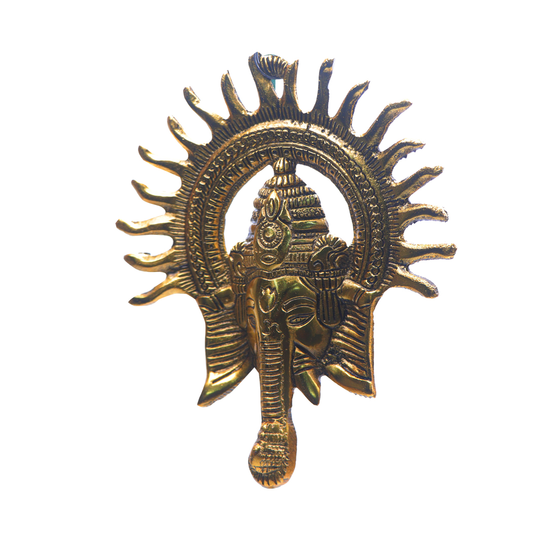 Devnidhii Ganesh Ji with Surya Mukut Wall Hanging in Gold Polish