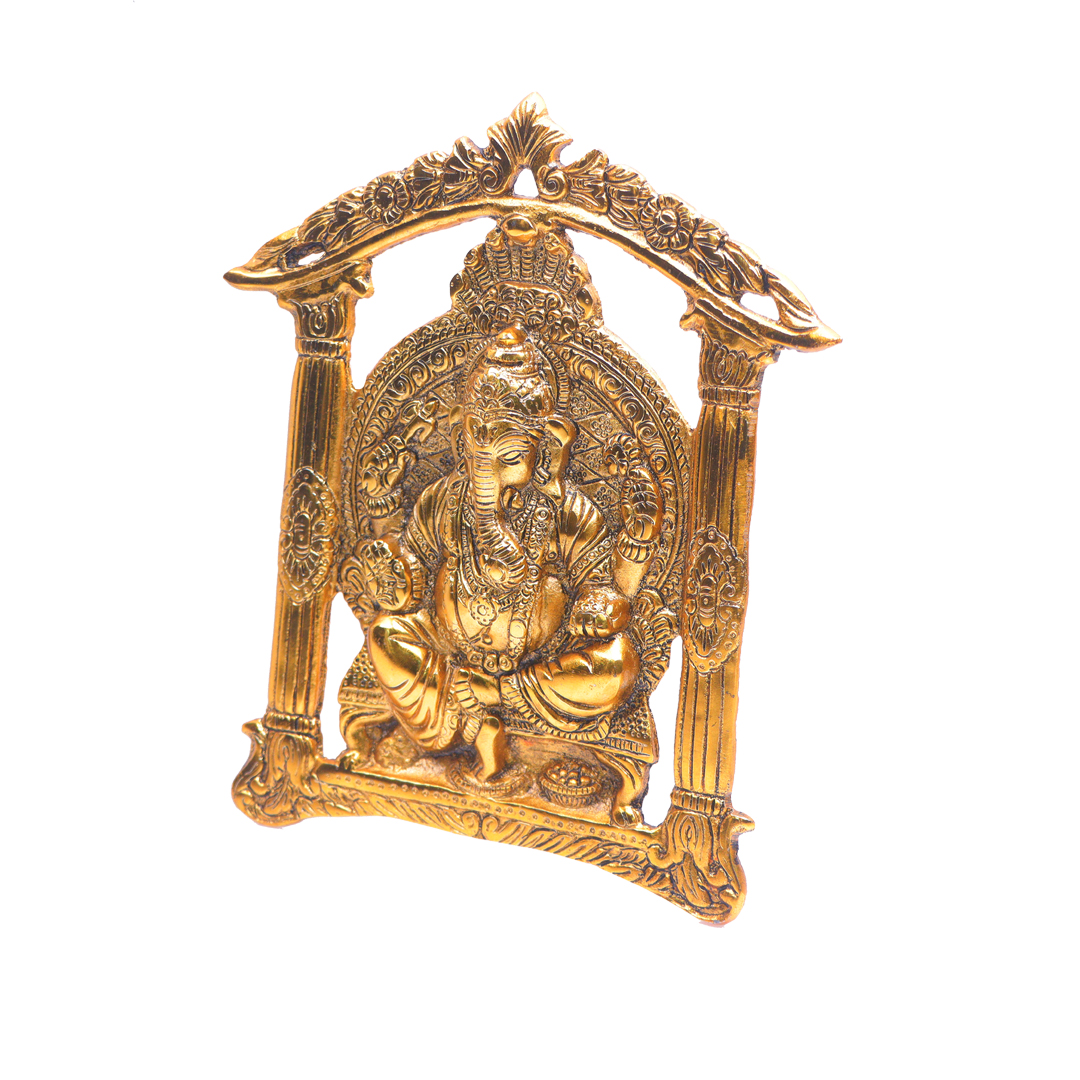 Devnidhii Ganesh Mandir Wall Hanging in Gold Polish