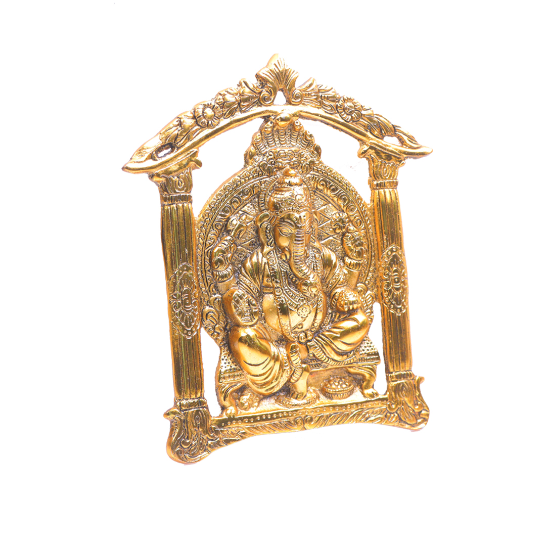 Devnidhii Ganesh Mandir Wall Hanging in Gold Polish