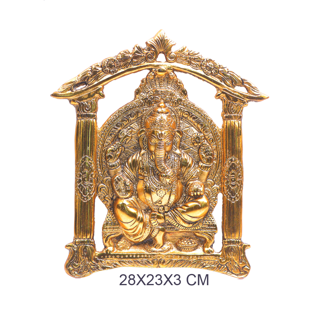 Devnidhii Ganesh Mandir Wall Hanging in Gold Polish