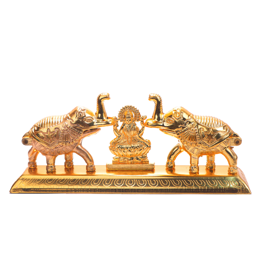 Devnidhii Kumkum/ Sindoor Box Gaj Laxmi Maa Dibbi in Gold Polish