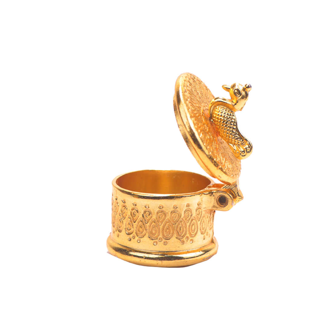 Devnidhii Kumkum/ Sindoor Box Single Round Dibbi in Gold Polish