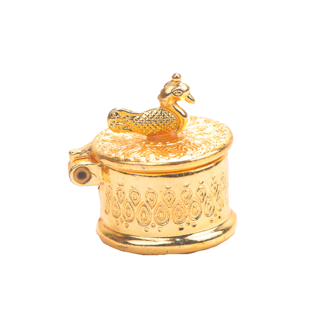 Devnidhii Kumkum/ Sindoor Box Single Round Dibbi in Gold Polish
