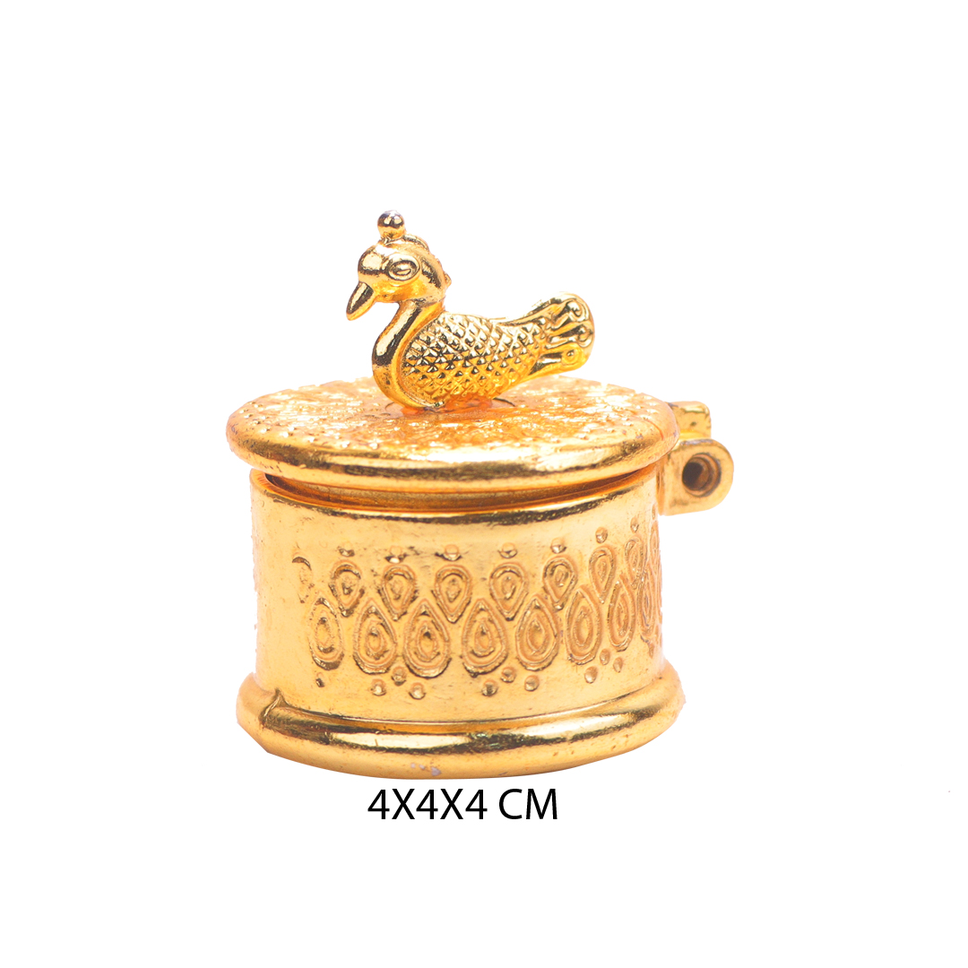 Devnidhii Kumkum/ Sindoor Box Single Round Dibbi in Gold Polish