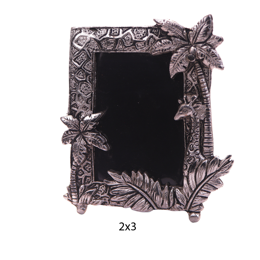 Devnidhii Photo Frame (Double) Silver Plated with Animal Figurines Rectangular Shape