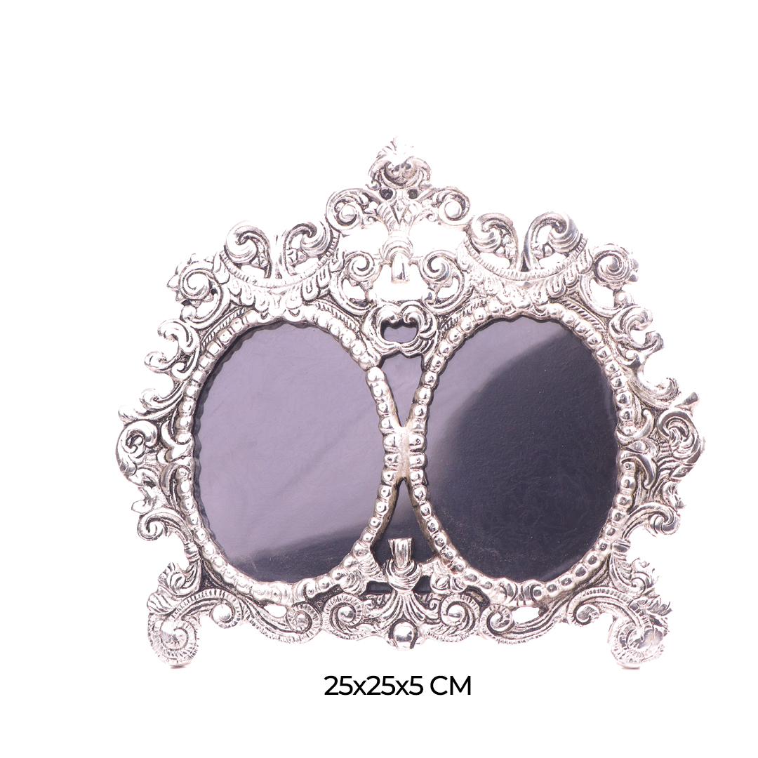 Devnidhii Photo Frame (Double) Silver Plated Oval Shape
