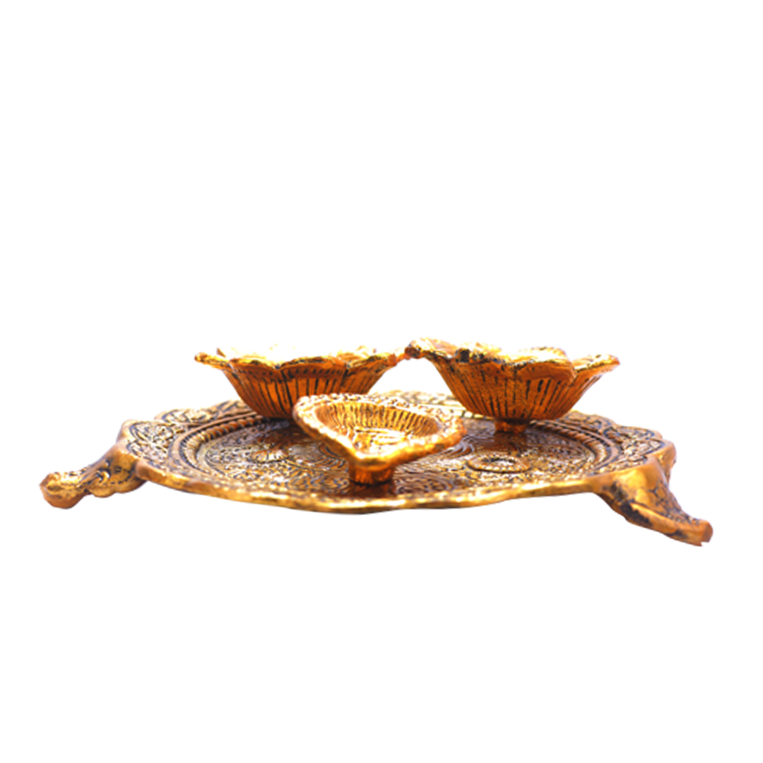 Devnidhii Pooja Thali Set 2+1 Gold Polish Medium Size