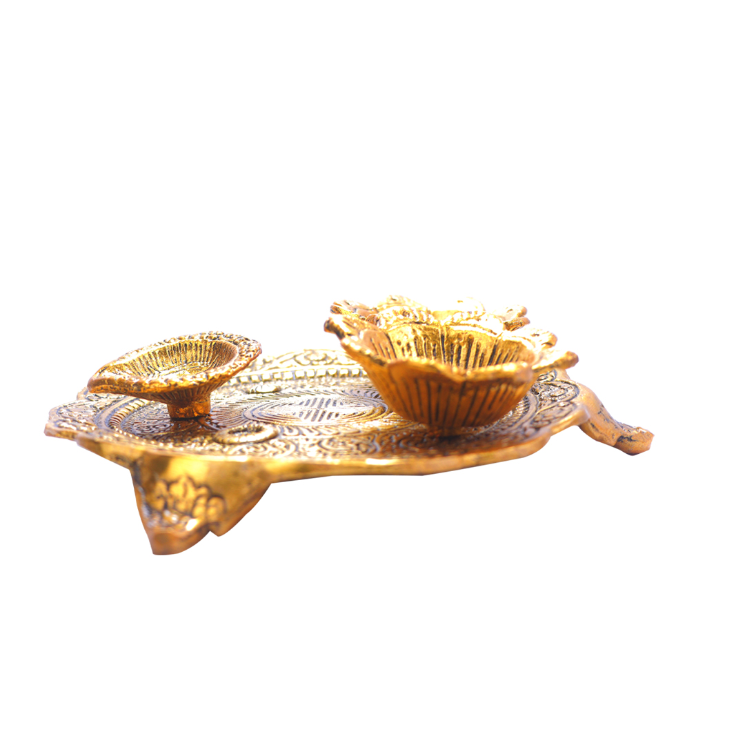 Devnidhii Pooja Thali Set 2+1 Gold Polish Medium Size