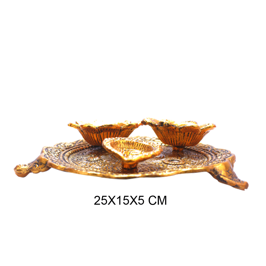Devnidhii Pooja Thali Set 2+1 Gold Polish Medium Size
