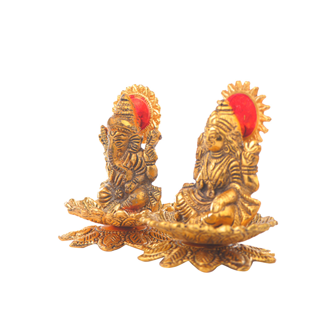 Devnidhii Laxmi, Ganesh Idol on Lotus Mehrab in Gold Polish