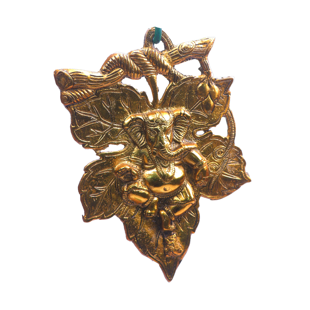 Devnidhii Ganesh Ji on Green Leaf Wall Hanging