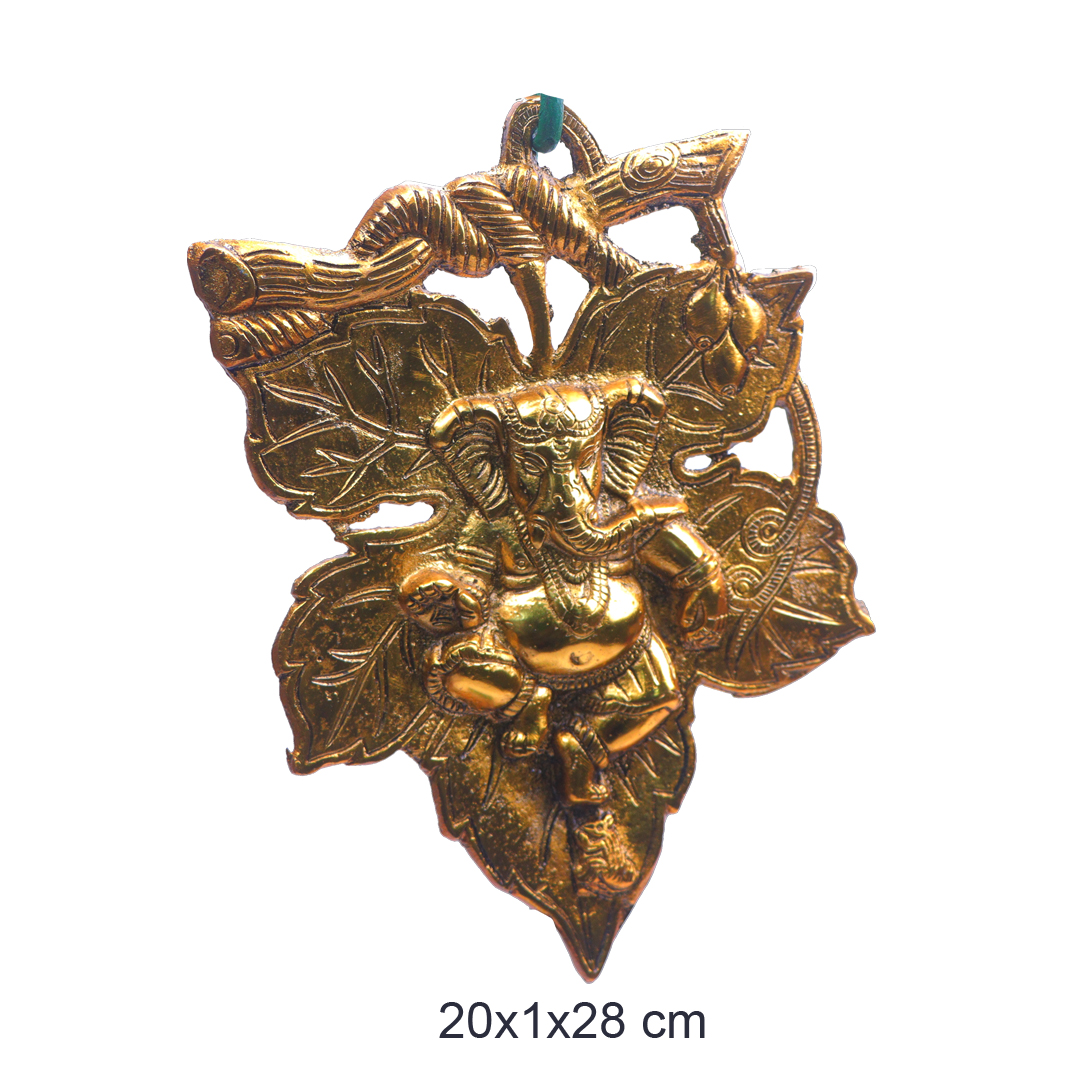 Devnidhii Ganesh Ji on Green Leaf Wall Hanging