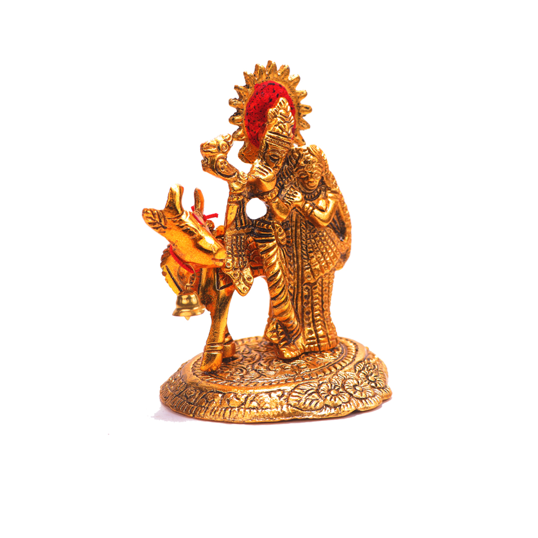 Devnidhii Radha Krishna with Cow in Gold Polish