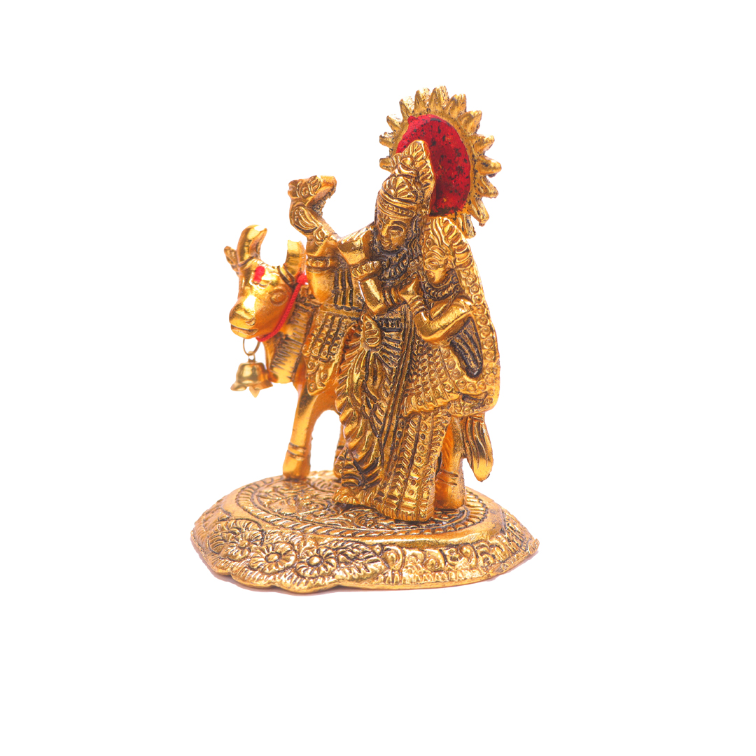 Devnidhii Radha Krishna with Cow in Gold Polish