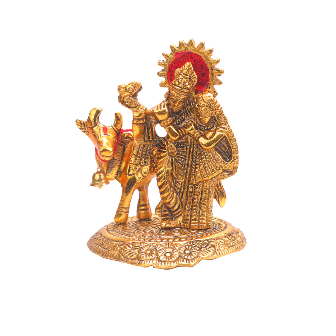 Devnidhii Radha Krishna with Cow in Gold Polish