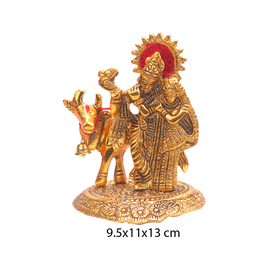 Devnidhii Radha Krishna with Cow in Gold Polish