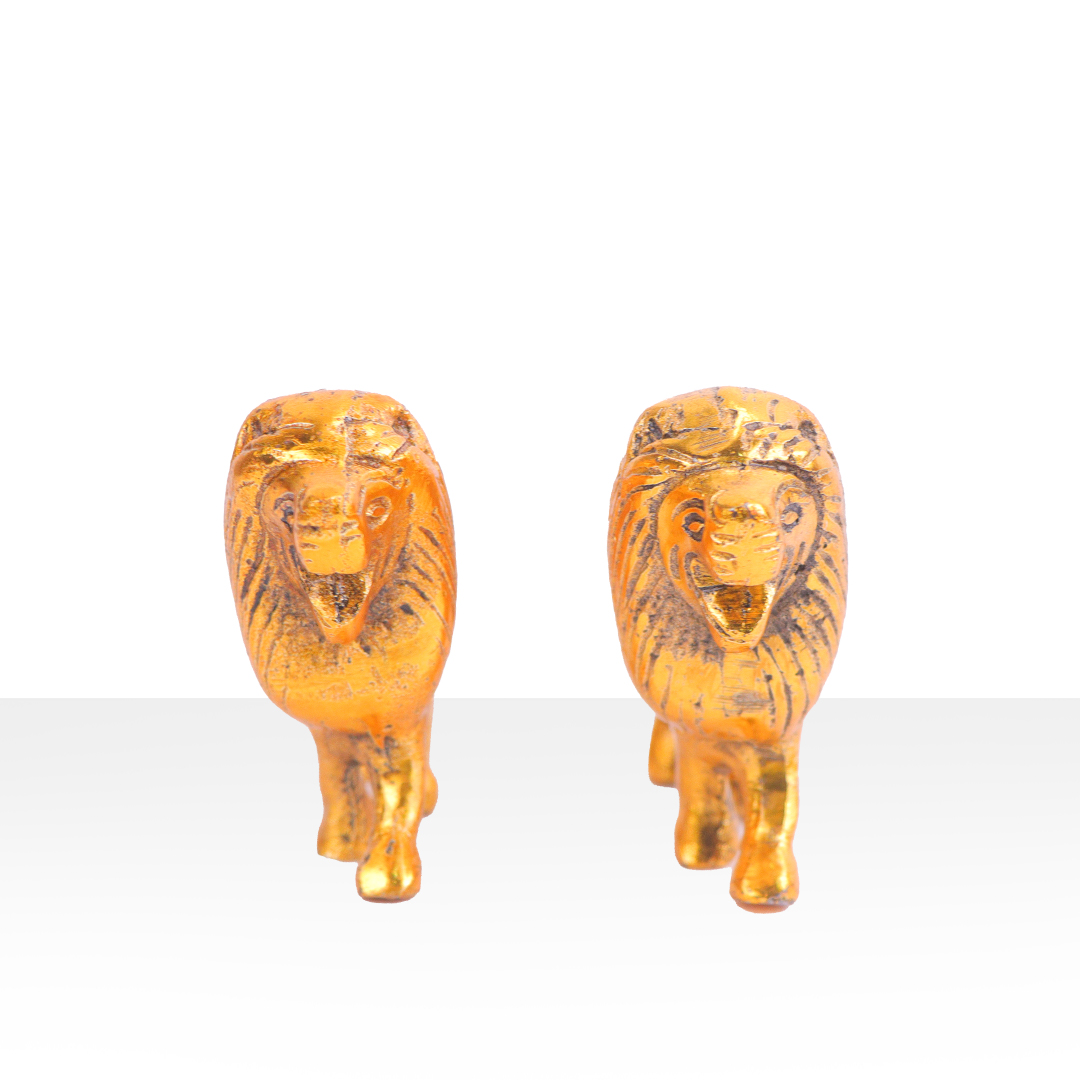 Devnidhii Lion Pair in Gold Polish Vastu/ Fengshui