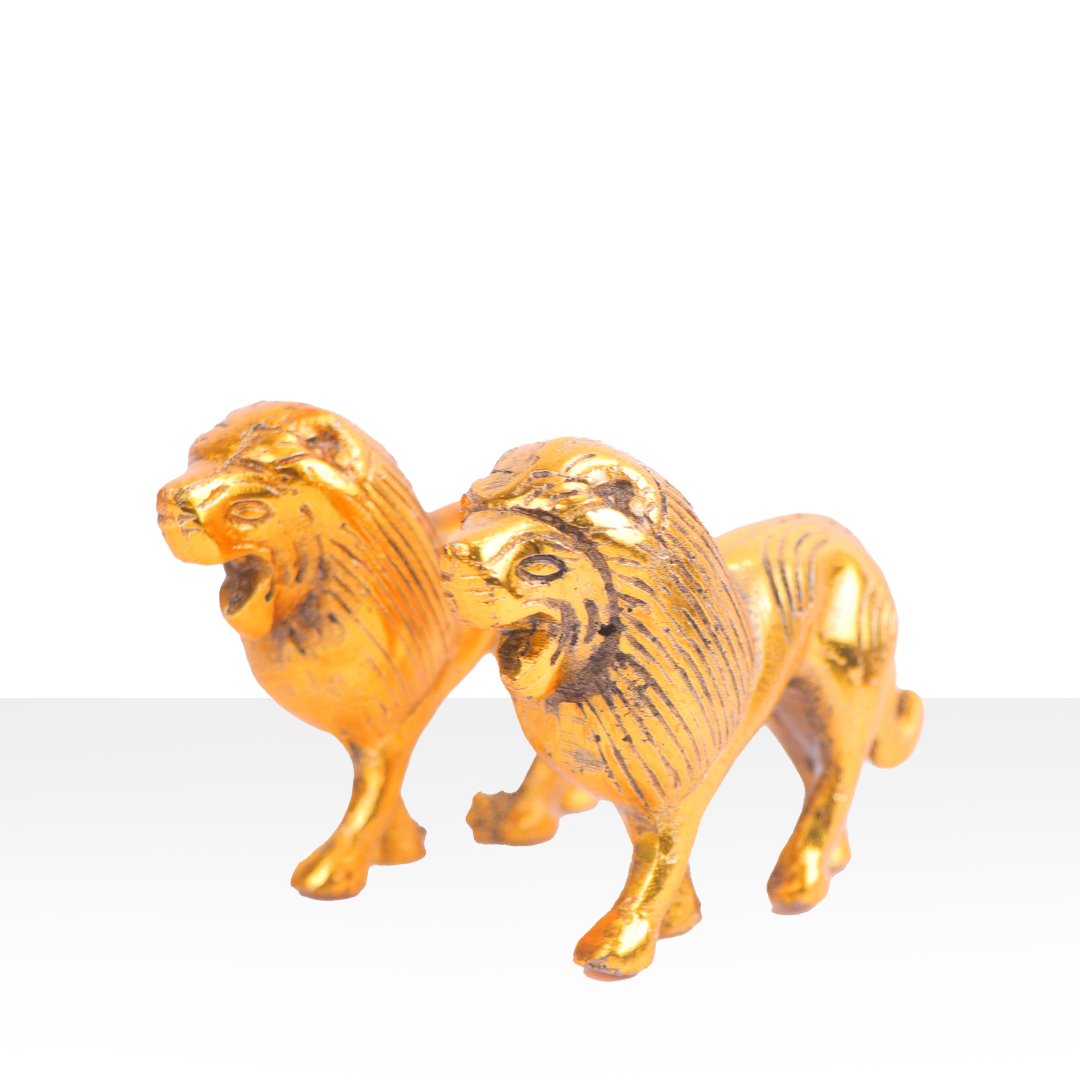 Devnidhii Lion Pair in Gold Polish Vastu/ Fengshui