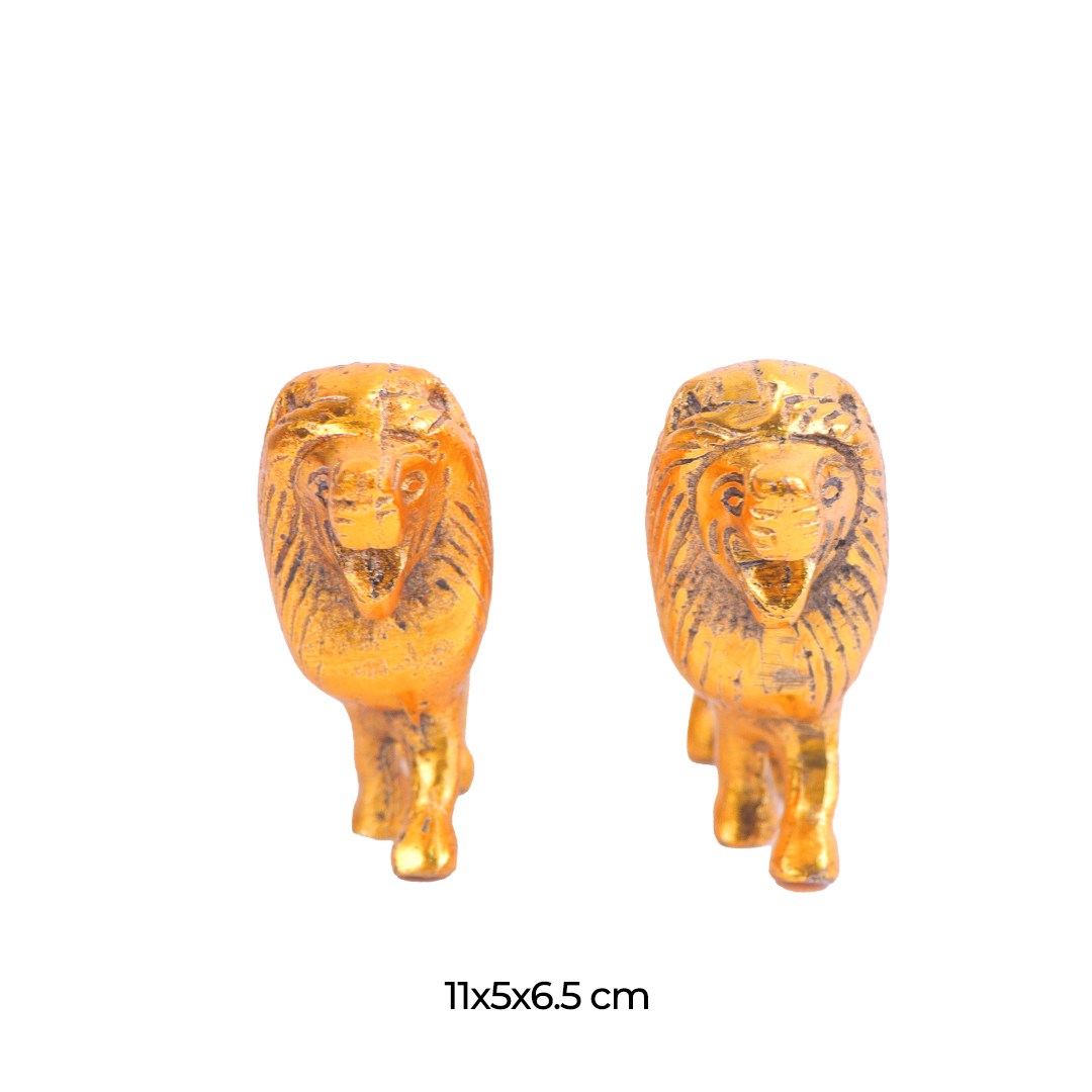 Devnidhii Lion Pair in Gold Polish Vastu/ Fengshui