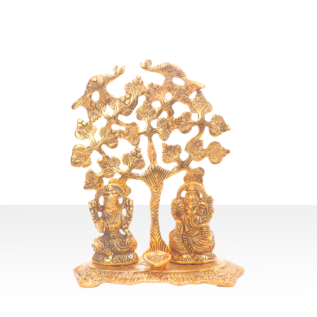 Devnidhii Diya Laxmi Ganesh Under Wishing Tree in Gold Polish