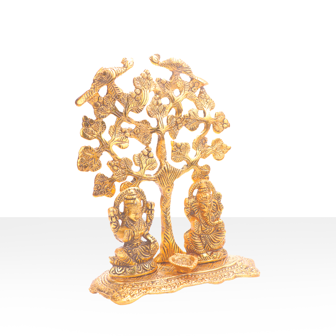 Devnidhii Diya Laxmi Ganesh Under Wishing Tree in Gold Polish
