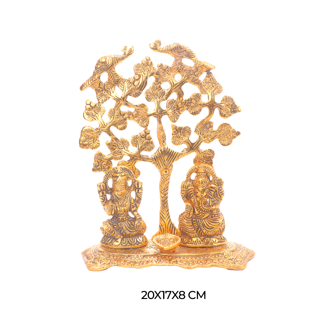Devnidhii Diya Laxmi Ganesh Under Wishing Tree in Gold Polish